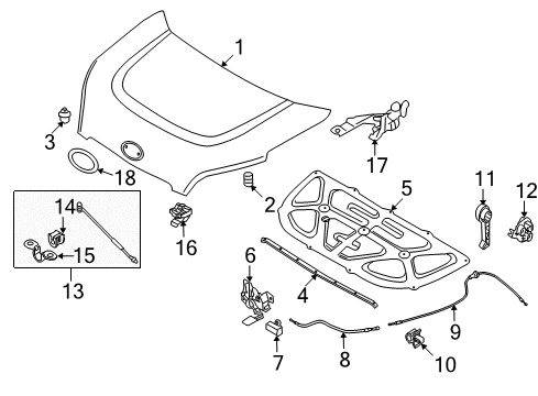 2013 Kia Soul Hood & Components, Exterior Trim Cable Assembly-Hood Latch Diagram for 811902K000