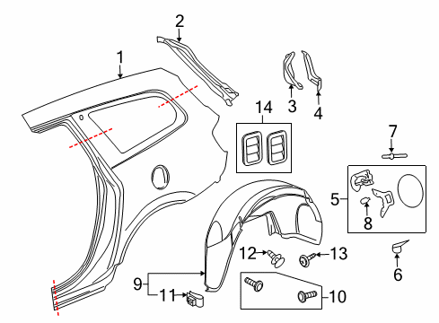 2015 Buick Enclave Quarter Panel & Components Wheelhouse Liner Diagram for 22782467