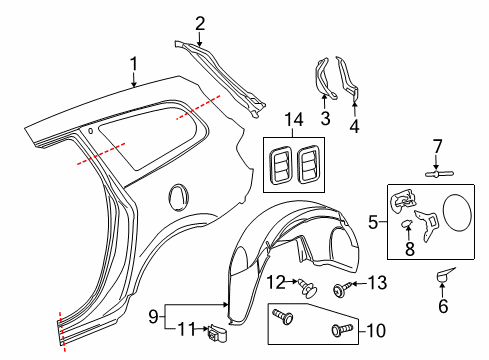 2015 Buick Enclave Quarter Panel & Components Wheelhouse Liner Diagram for 22782466