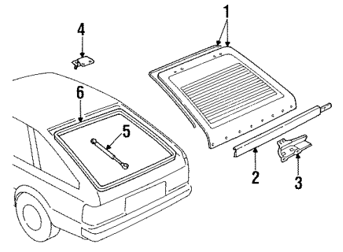1986 Nissan Sentra Lift Gate - Gate & Hardware Hinge Tail Glass Diagram for 90402-11A00