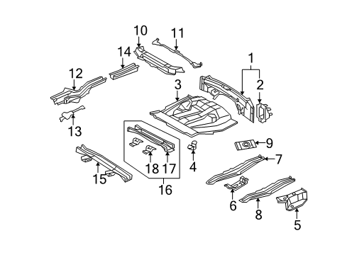 2007 Toyota Highlander Rear Body Panel, Floor & Rails Rear Floor Pan Diagram for 58311-48910