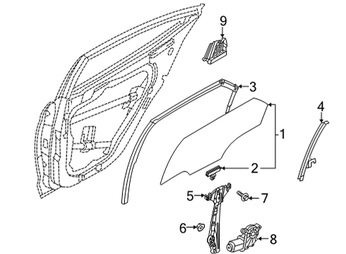 2022 Hyundai Ioniq 5 Front Door Glass & Hardware CHANNEL ASSY-REAR DOOR REAR, LH Diagram for 83550-GI000