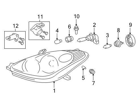 2005 Lexus ES330 Bulbs Socket Diagram for 90075-60018