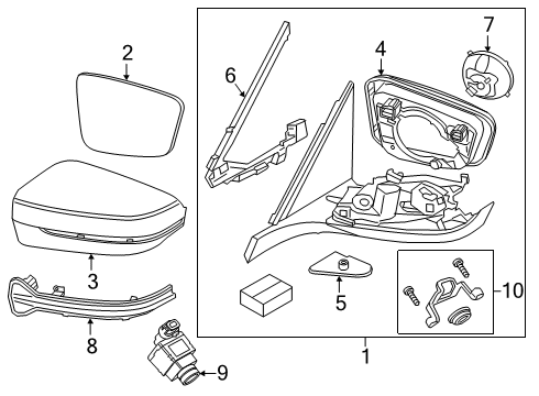 2020 BMW 740i xDrive Mirrors Seal, Outer Left Mirror Triangle Diagram for 51167424729