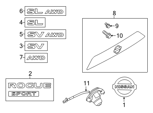 2020 Nissan Rogue Sport Parking Aid Finisher Assy-Back Door Diagram for 90810-6MA0A