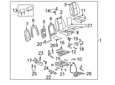 2011 Chevrolet Silverado 1500 Front Seat Components Seat Back Frame Diagram for 20987397