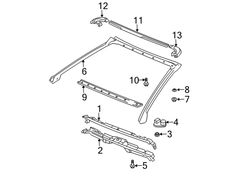 2003 Toyota Solara Windshield Header & Components Retainer, Convertible Roof Weatherstrip Diagram for 62365-AA010