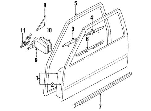 1987 Nissan Sentra Front Door & Components, Outside Mirrors, Exterior Trim Mirror Assembly RH Diagram for 96301-61A00