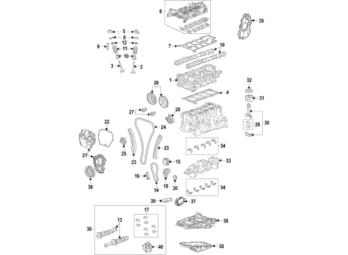 2020 Cadillac CT4 Engine Parts, Mounts, Cylinder Head & Valves, Camshaft & Timing, Variable Valve Timing, Oil Pan, Oil Pump, Adapter Housing, Balance Shafts, Crankshaft & Bearings, Pistons, Rings & Bearings Extension Diagram for 55509684