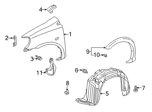 2003 Toyota Echo Fender & Components, Exterior Trim Mud Guard Diagram for 76621-52010