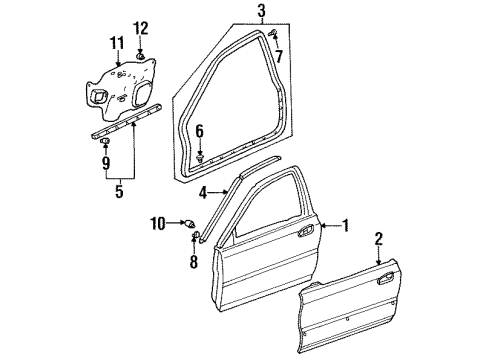 1997 Honda Accord Front Door & Components, Exterior Trim Seal, L. FR. Door Hole Diagram for 72361-SV4-A01