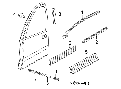 2001 Pontiac Grand Am Exterior Trim - Door Molding Asm, Front Side Door Center *Paint To Mat Diagram for 12365260