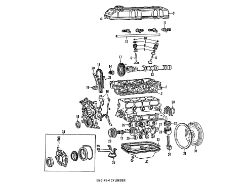 1984 Toyota Celica Engine Parts, Mounts, Cylinder Head & Valves, Camshaft & Timing, Oil Pan, Oil Pump, Crankshaft & Bearings, Pistons, Rings & Bearings Mount Diagram for 12301-35110