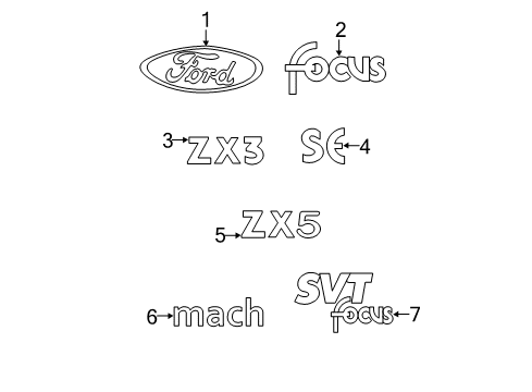 2002 Ford Focus Exterior Trim - Lift Gate Nameplate Diagram for YS4Z-5442528-GB