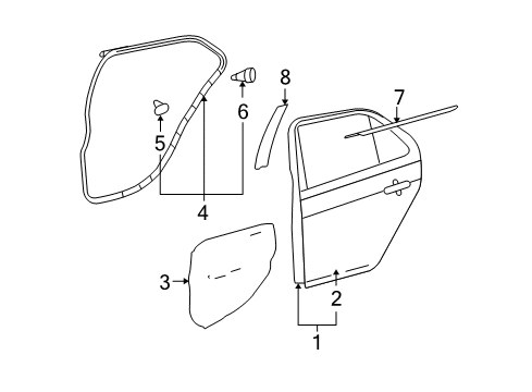 2011 Toyota Yaris Rear Door & Components, Exterior Trim Door Weatherstrip Diagram for 67872-52150