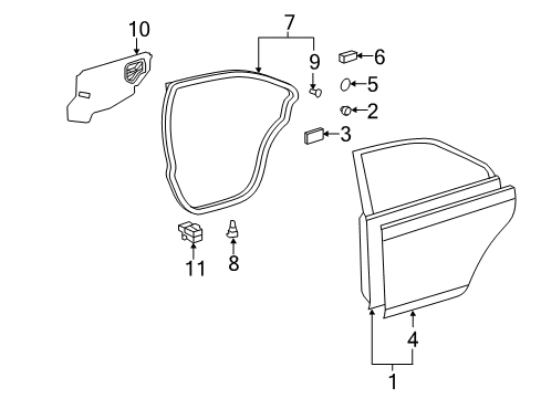 2010 Toyota Camry Rear Door Seal Diagram for 67482-06010