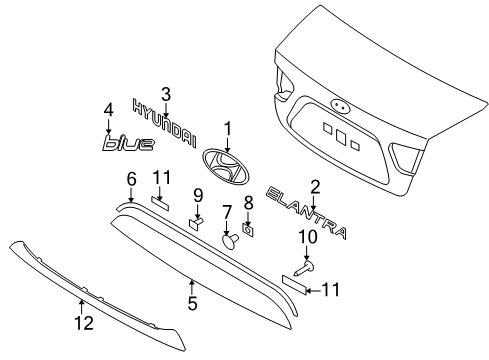 2010 Hyundai Elantra Exterior Trim - Trunk Lid Strip-Back Panel Moulding Diagram for 87372-2Q000