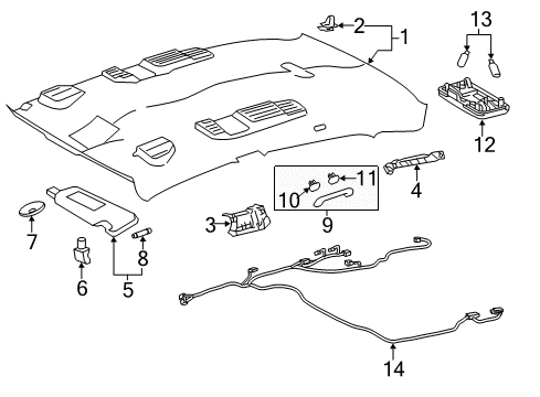 2013 Toyota Avalon Interior Trim - Roof Headliner Spacer Diagram for 66415-07010