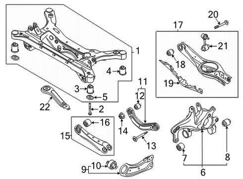 2020 Hyundai Sonata Rear Suspension Components, Lower Control Arm, Upper Control Arm, Stabilizer Bar Carrier Assembly-Rear Axle, RH Diagram for 52711-L1500