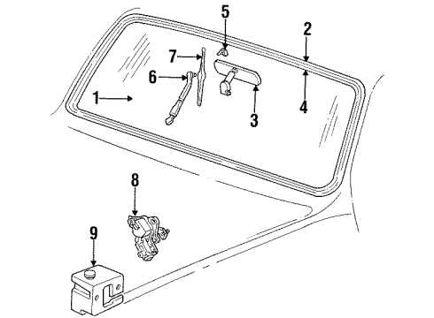 1985 GMC Jimmy Windshield Glass, Wiper & Washer Components, Reveal Moldings Hdl S/A & Knob Diagram for 9703344