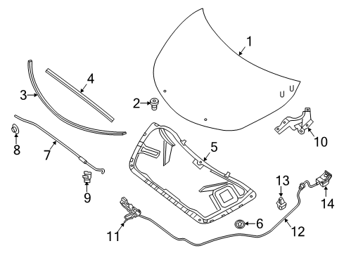 2013 Nissan Altima Hood & Components Hood Assembly Diagram for 65100-3TA0A