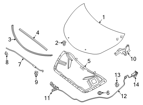 2018 Nissan Altima Hood & Components Male Assy-Hood Lock Diagram for 65601-9HS0A