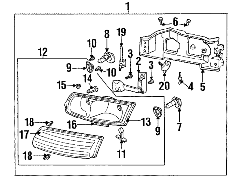 1998 Buick Riviera Headlamps Adjuster Asm, Headlamp Diagram for 16526114