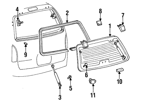 1995 Mercury Villager Lift Gate - Glass & Hardware Hinge Diagram for F3XY12420A77A