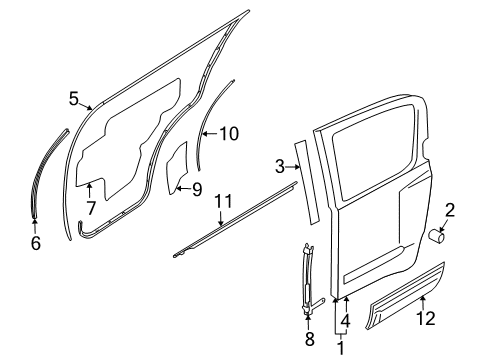 2012 Nissan Pathfinder Rear Door & Components, Exterior Trim Sash Assy-Rear Door, Front RH Diagram for 82214-EA500