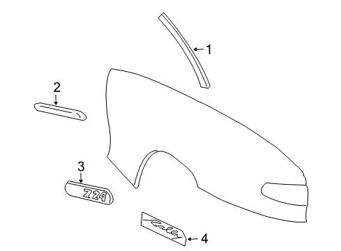 1999 Chevrolet Cavalier Exterior Trim - Quarter Panel Molding Asm, Quarter Panel Center Front- RH (Paint To Match) Diagram for 88892964