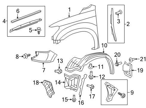 2021 Toyota Tundra Fender & Components, Exterior Trim Extension Panel Side Support Diagram for 52115-0C110