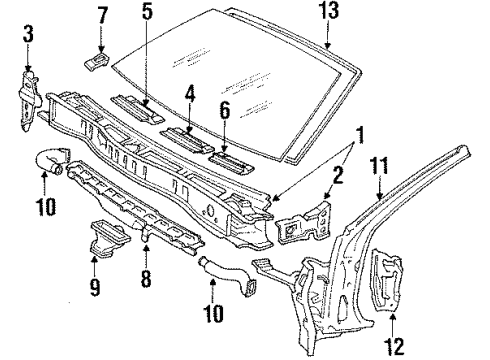 1989 Toyota Supra Windshield Glass, Cowl Dash Panel Diagram for 55101-14500