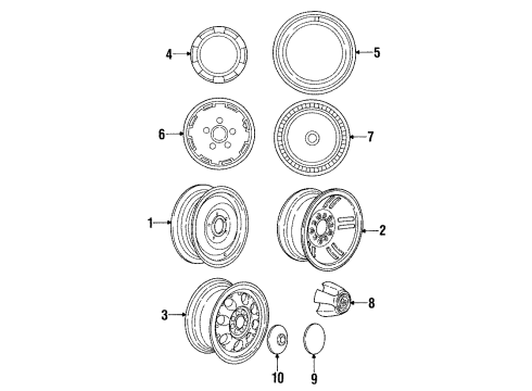 1990 Dodge W150 Wheels, Covers & Trim Hub Cap 15 W/HUB Hole 5.5 Diagram for 4284335