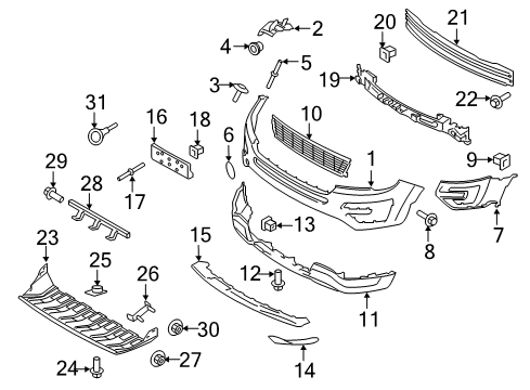 2016 Ford Explorer Front Bumper Bumper Cover Diagram for FB5Z-17D957-EB