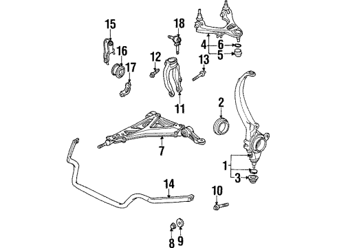 1996 Acura TL Front Suspension Components, Lower Control Arm, Upper Control Arm, Stabilizer Bar Link, Left Front Stabilizer Diagram for 51304-SP0-010