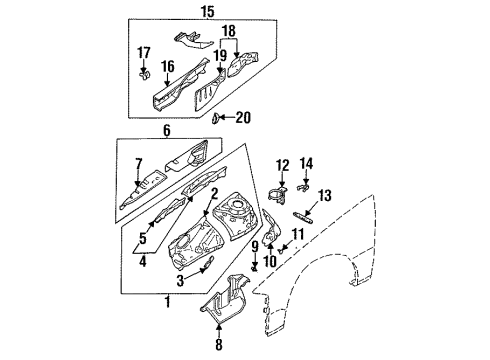 1995 Nissan Maxima Structural Components & Rails Cover-Splash, Hoodledge LH Diagram for 64839-40U00