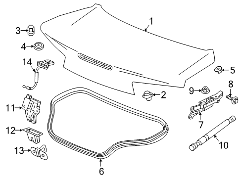 2017 Chevrolet Camaro Trunk Lid Lift Cylinder Diagram for 23151209