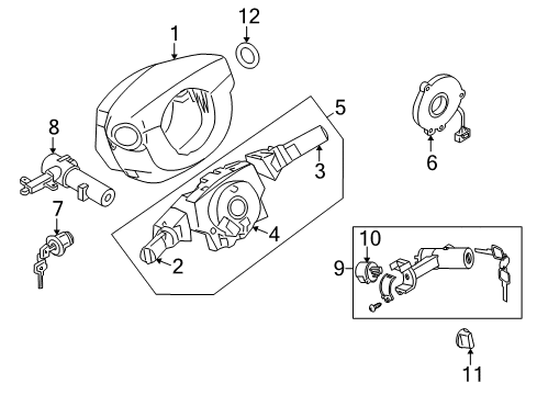 2008 Nissan Pathfinder Shroud, Switches & Levers Lock Set-Steering Diagram for 48700-ZS00A