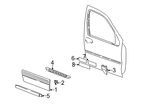 2001 Pontiac Montana Exterior Trim - Front Door Lower Molding Retainer Diagram for 10273739