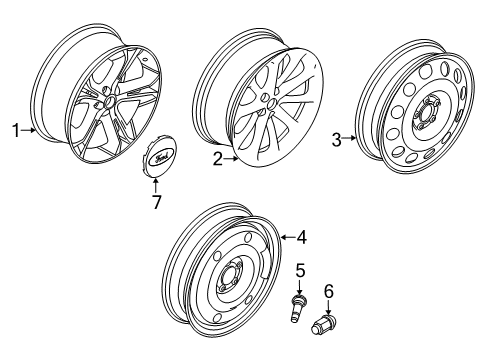 2010 Ford Taurus Wheels, Center Cap Wheel, Alloy Diagram for BG1Z-1007-D