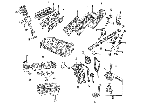 1996 Dodge Dakota Engine Parts, Mounts, Cylinder Head & Valves, Camshaft & Timing, Oil Pan, Oil Pump, Crankshaft & Bearings, Pistons, Rings & Bearings TENSIONER-Belt Diagram for 33003421