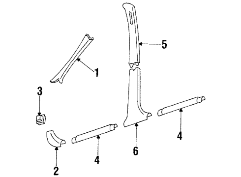 1999 Oldsmobile Intrigue Interior Trim - Pillars, Rocker & Floor Panel-Body Hinge Pillar Trim <Use 1C2M*Oak Diagram for 10400544