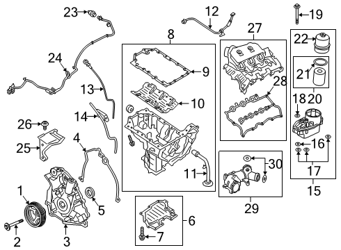 2019 Ford F-150 Engine Parts, Mounts, Cylinder Head & Valves, Camshaft & Timing, Variable Valve Timing, Oil Cooler, Oil Pan, Oil Pump, Crankshaft & Bearings, Pistons, Rings & Bearings Cover Diagram for 9X2Z-6737-A