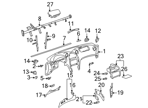 2005 Toyota Celica Instrument Panel End Panel Diagram for 55436-20130-B1