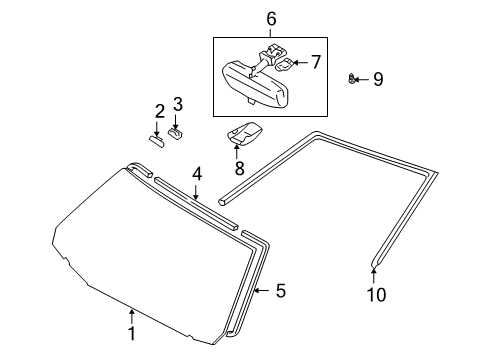 2003 Lexus IS300 Windshield Glass, Reveal Moldings Cover, Inner Rear View Mirror Stay Holder Diagram for 87834-24040-C0