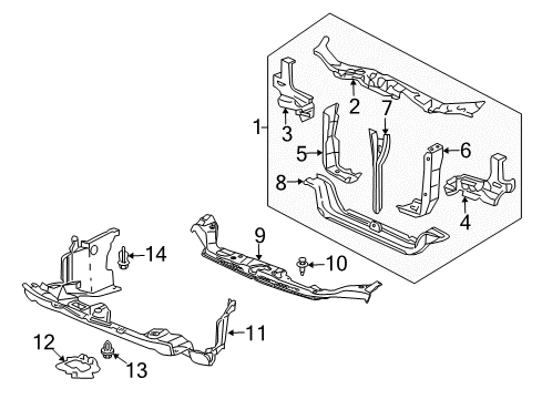 2008 Honda Ridgeline Radiator Support Frame Set, Front Bulkhead (Upper) Diagram for 04602-SJC-A00ZZ