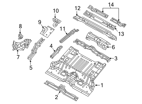 2018 Jeep Wrangler Rear Floor & Rails Front Side Rail Rear Diagram for 68298736AC