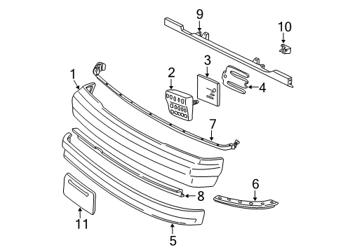 1995 Ford E-250 Econoline Front Bumper Bumper Bracket Diagram for F2UZ-17B883-A