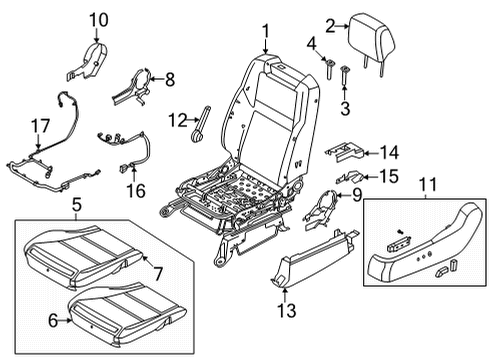 2022 Nissan Frontier Driver Seat Components PAD ASSY-CUSHION, FRONT SEAT LH Diagram for 87361-9BU6D