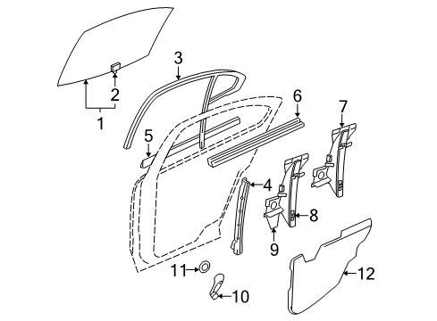 1999 Oldsmobile Alero Rear Door - Glass & Hardware Channel Asm-Rear Side Door Window Diagram for 22716962